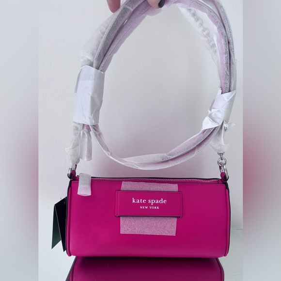 Kate Spade Hot Pink-leather Pochette Silver chain handle & shoulder Strap NWT cc - Picture 3 of 13